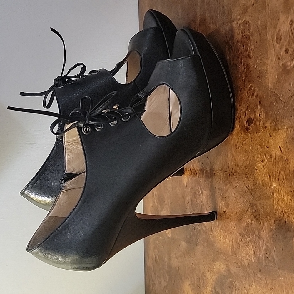 PRADA Noir Lace front peep toes